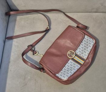 Sac à main Fossil en cuir brun et toile motif bandoulière réglable