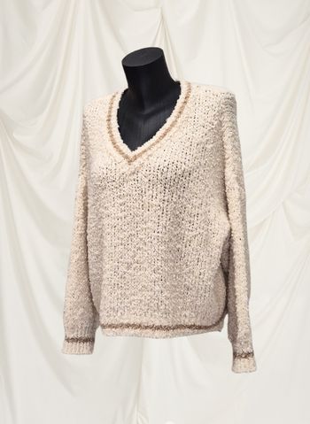 Pull grosses maille beige claire avec liseré beige
