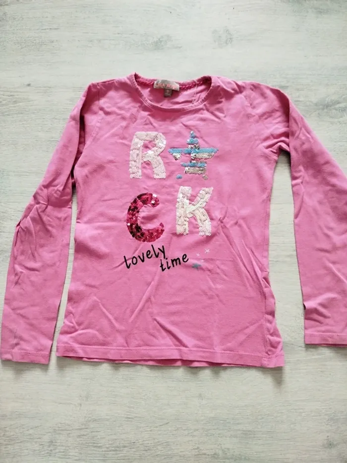 T-shirt manches longues à sequins lisa rose rock 10 ans