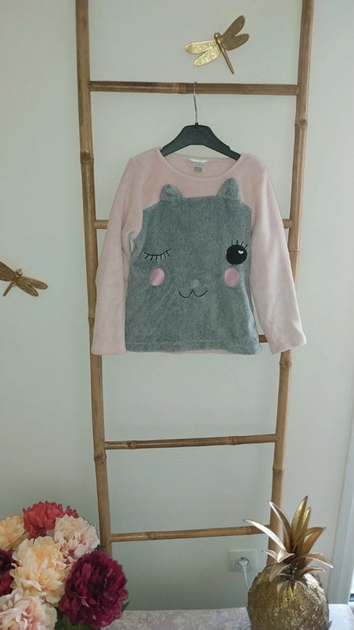 Petit pull velours ras rose poudré et gris Ourson La Twisty Comoany 8 ans