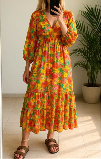 Belle robe longue bohème à motifs fleuris colorés, taille U (36/38) - Gold&Silver