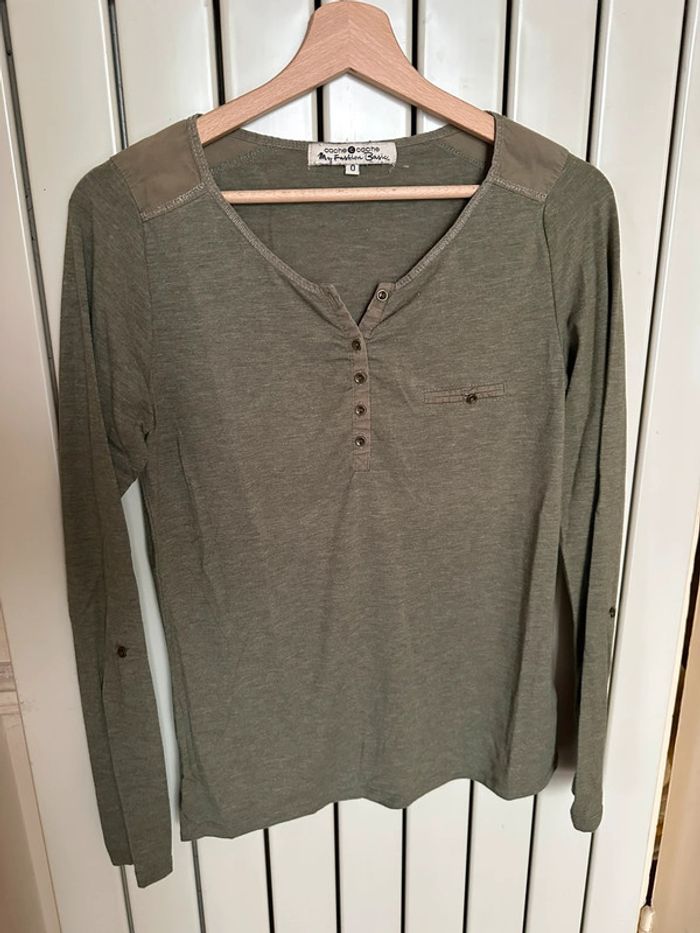 T shirt a manches longues kaki S cache cache vintage