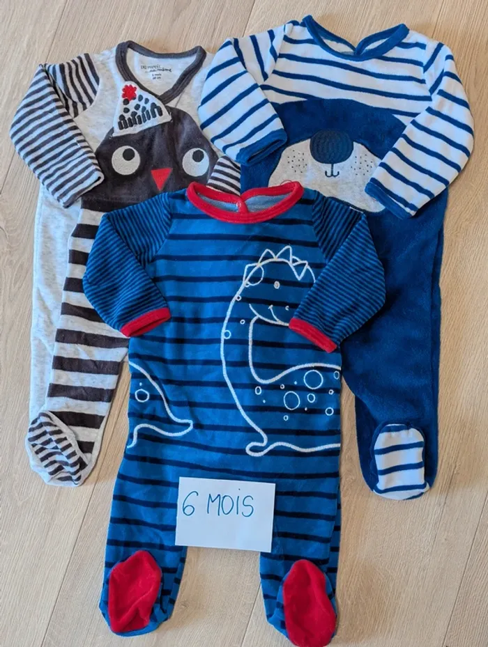 Lot de 3 pyjamas velours Du Pareil au Même - Taille : 6 mois