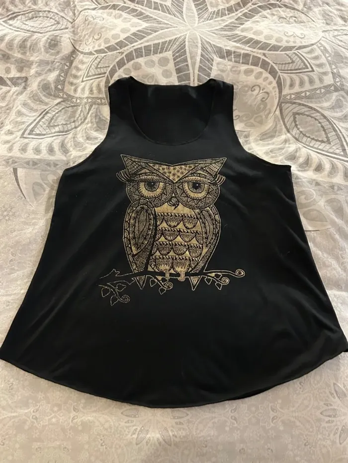 Débardeur noir motif hibou