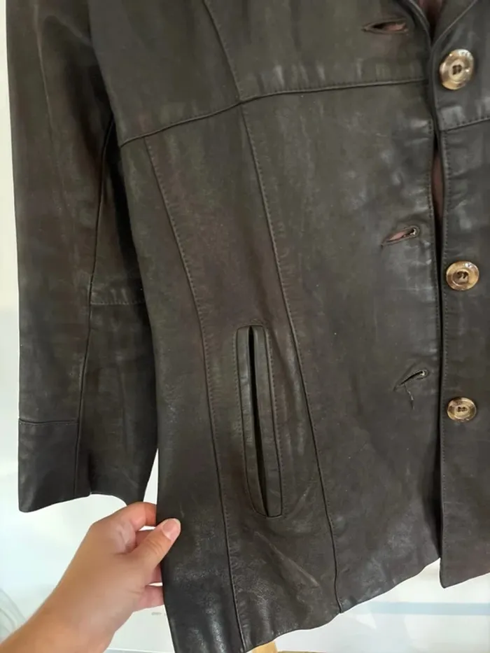 Veste en cuir noire Vintage Aqua Leather taille M/38 - photo numéro 4
