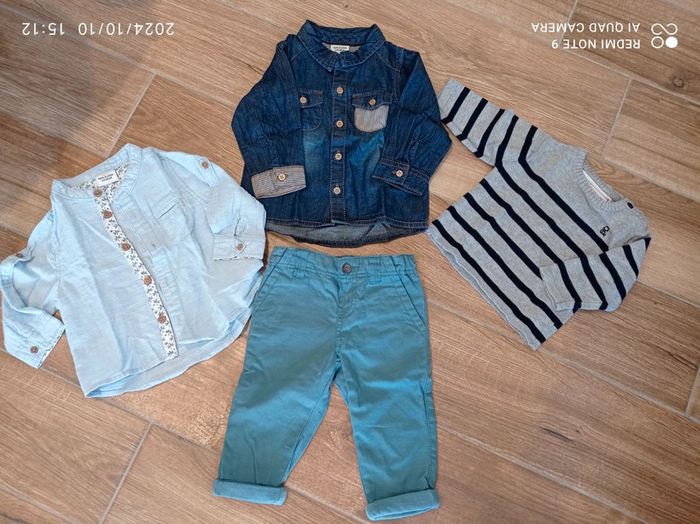 Ensemble chino vert+ 2 chemises jean + pull marinière 6 mois - photo numéro 14
