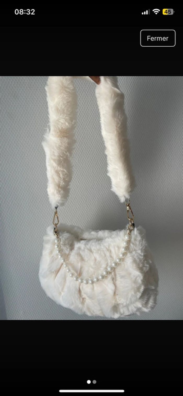 Sac peluche crème à bandoulière - photo numéro 2