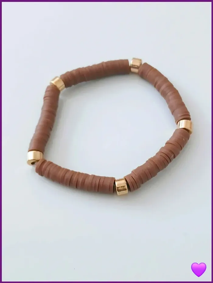Bracelet en perles heishi marron et doré tendance - photo numéro 2