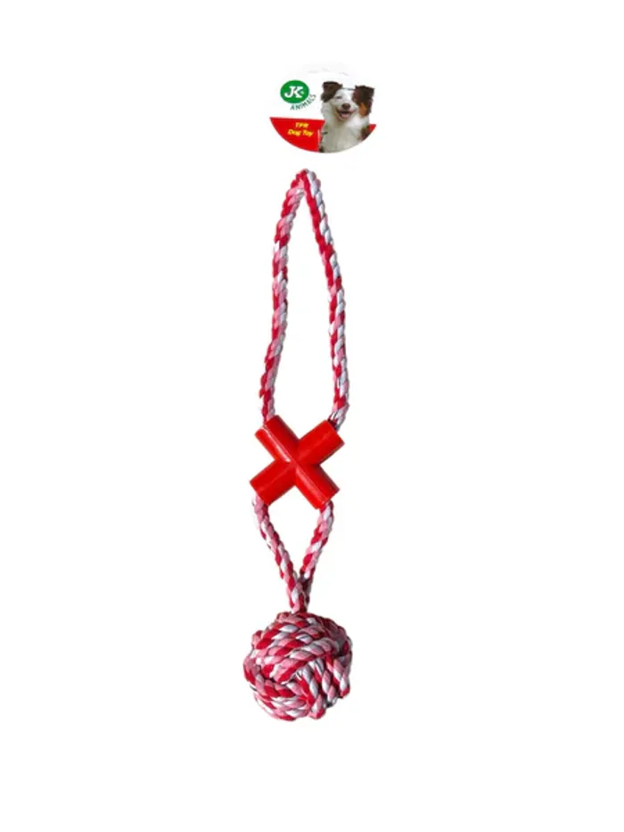 Jouet pour chien – corde tressée avec nœud et croix – 41 cm JK Animals Rouge Neuf
