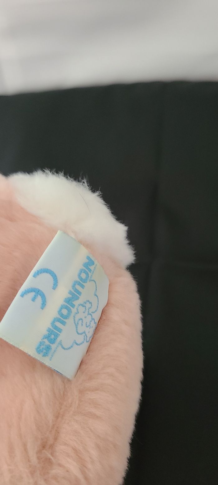 DOUDOU PELUCHE NOUNOURS LAPIN vintagevieux rose fleuris langue yeux jaune - photo numéro 3