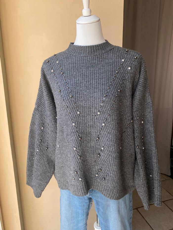 Pull gris strass Stradivarius S - photo numéro 5