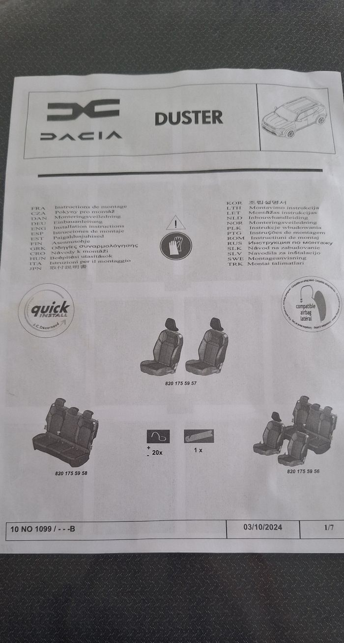 Housse de siège d'origine dacia duster neuf - photo numéro 4