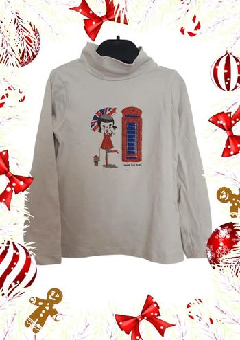 Tee shirt col roulé blanc Lisa rose Taille 4 ans anglais