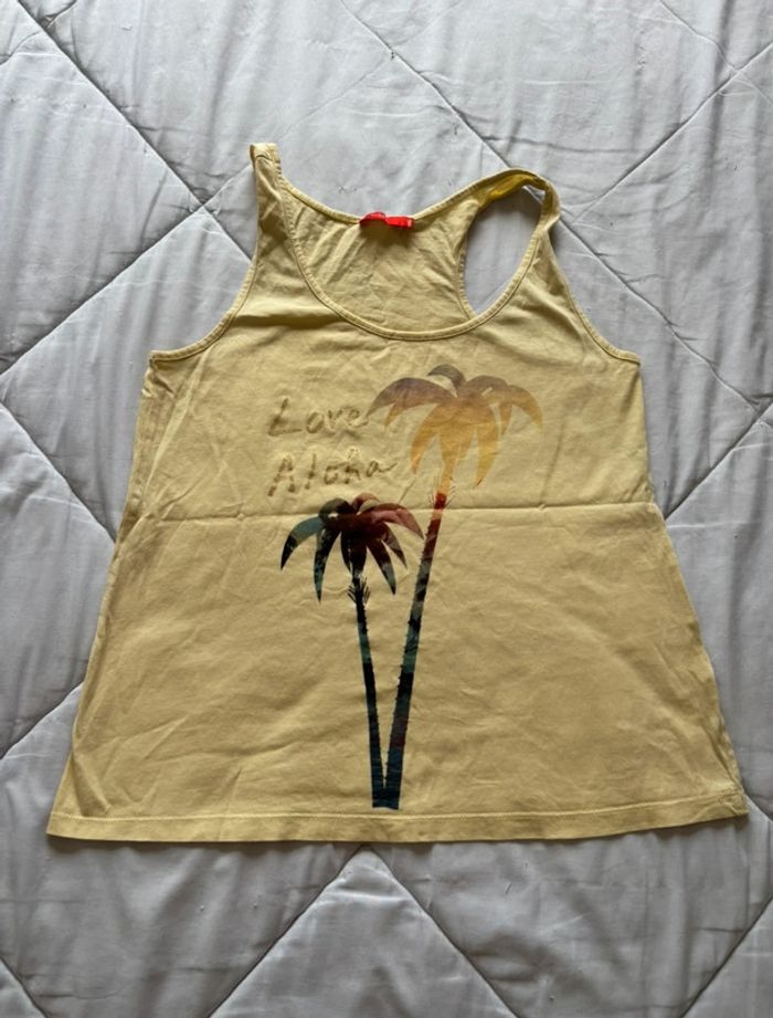 Top / débardeur tissaia jaune pale motif palmier taille M/38 été Summer - photo numéro 2