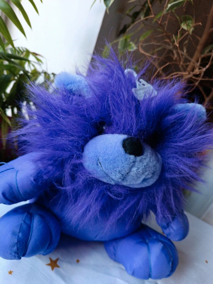 Peluche plush lion teddy parachute puffalump mytoy toy sylvertoys violet mauve purple vintage - photo numéro 3