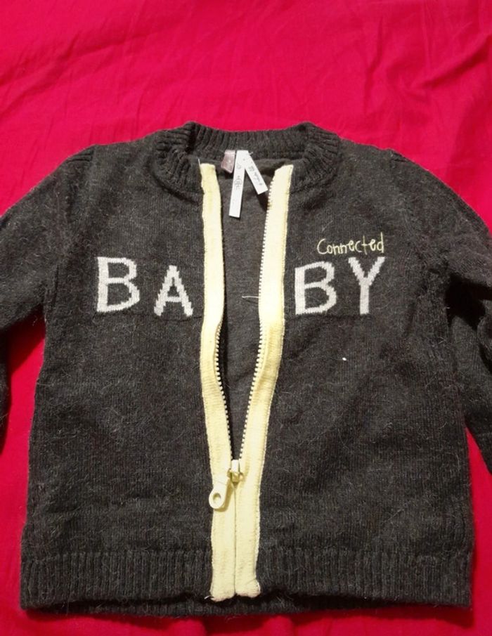 Gilet gris et pistache taille 3 mois - photo numéro 2