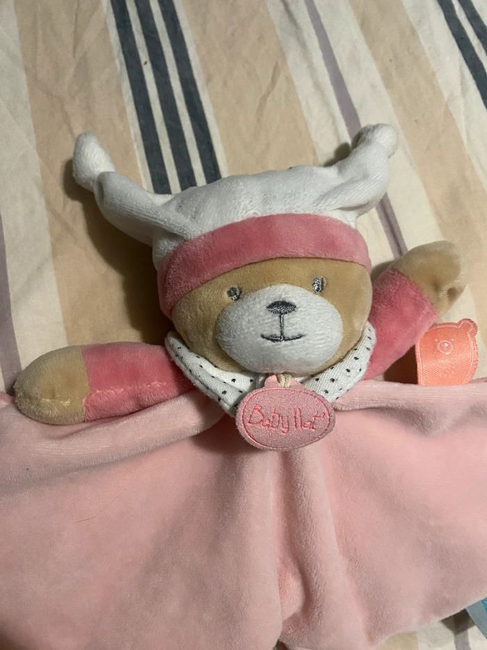Doudou plat Baby Nat ourson rose - photo numéro 2