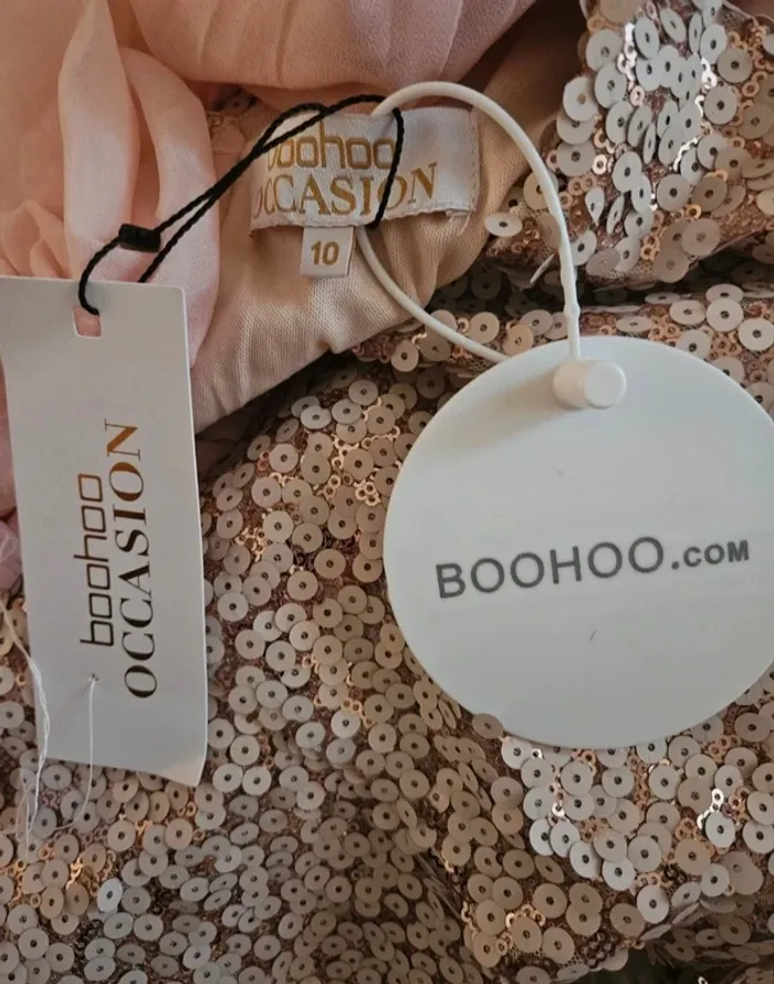 Robe de soirée avec sequins abricot Boohoo Taille 38 Neuve - photo numéro 9