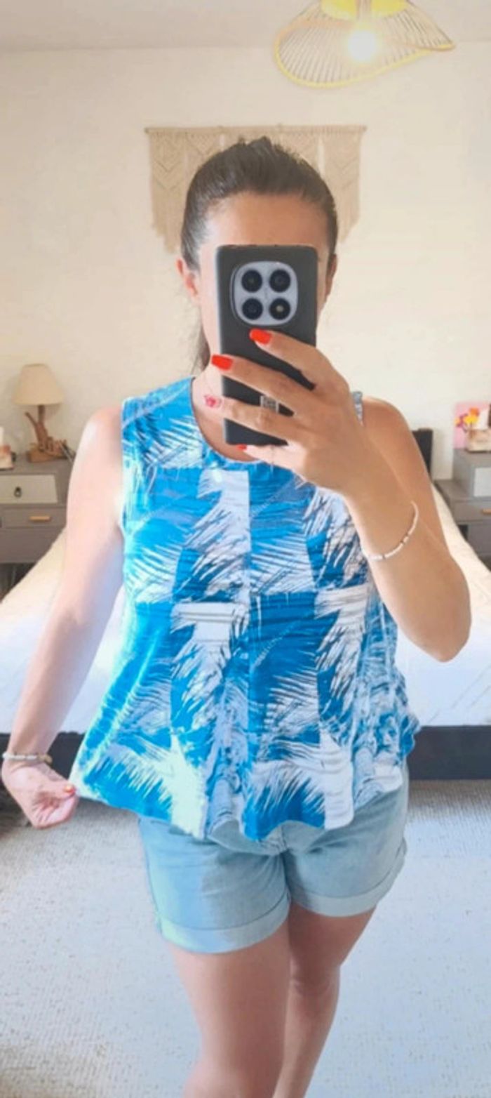 Top été débardeur Bimba Y Lola blanc et bleu M très léger, agréable à porter - photo numéro 5