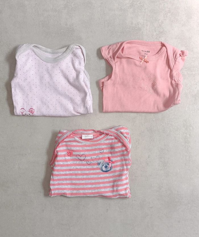 Lot de 3 bodies manches courtes fille - 3 mois