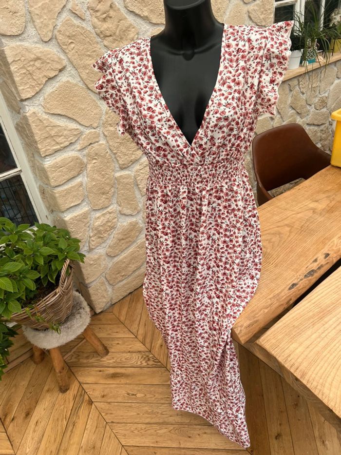 Robe longue taille M 38 shein à fleurs été blanche bordeaux - photo numéro 3