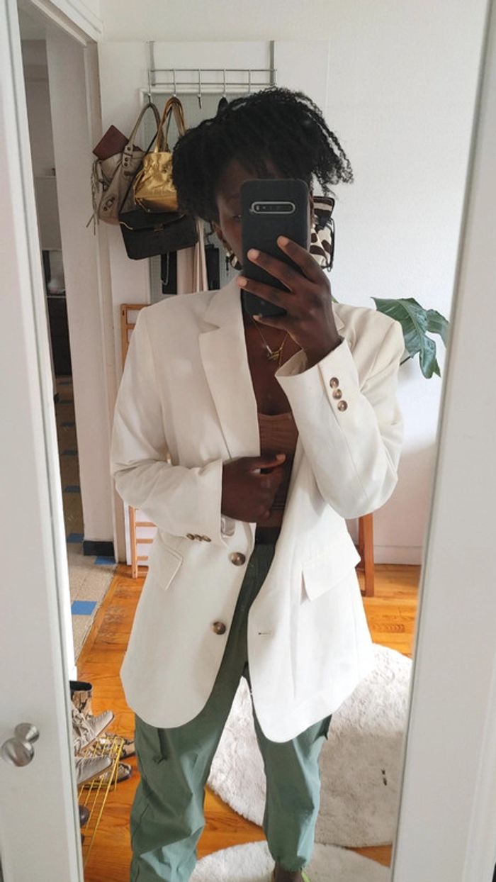 Blazer oversize épaulette blanc cassé - photo numéro 3