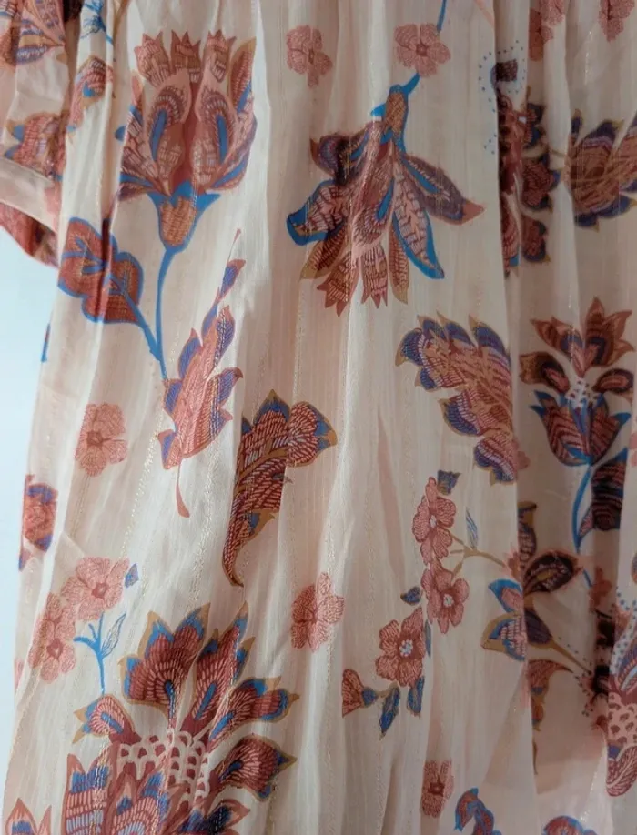 Robe estivale crème à fleur rose coupe empire style romantique camaïeu taille 36 - photo numéro 8