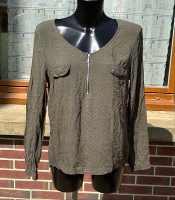 🌿 Blouse Kaki à Pois Noirs Mim – Taille 42