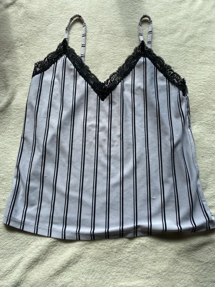 Top Dentelle Don't Call Me – Jennyfer – Rayé Noir & Blanc – Taille XS - photo numéro 2