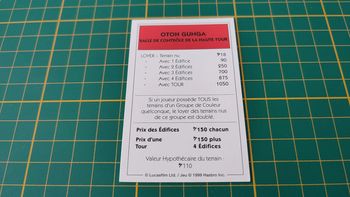 Propriété Otoh Gunga Salle de contrôle de la haute tour jeu Monopoly Star Wars épisode 1 #A81