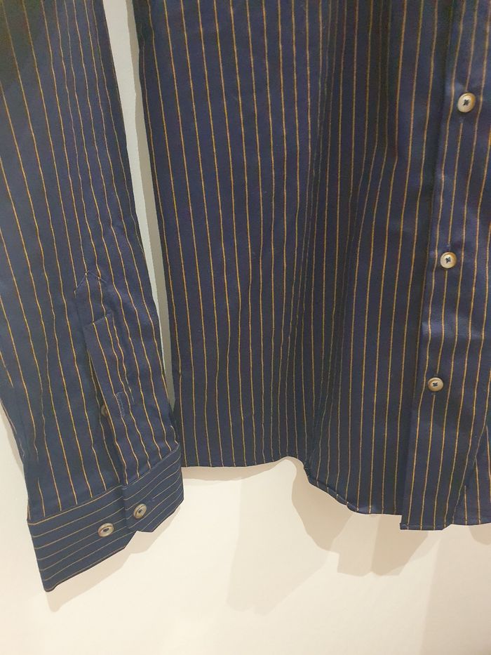 Chemise Varsovie rayée marine/camel Taille S (taille petit) - photo numéro 3