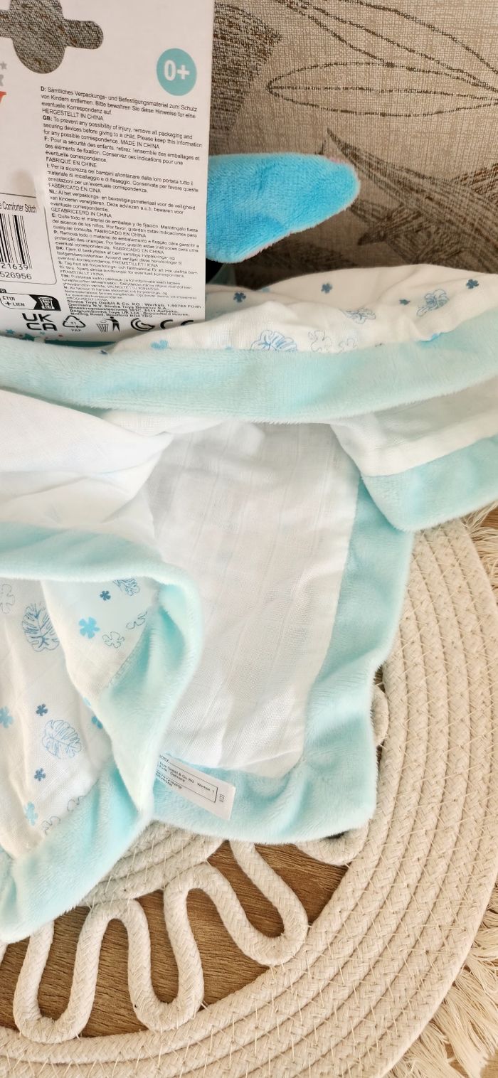 Doudou Lange Bébé Disney Stitch Bleu blanc neuf - photo numéro 9