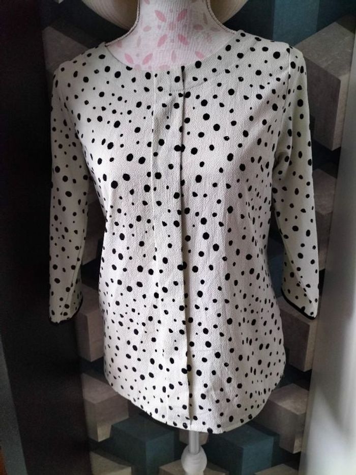 Blouse chemisier blanc et pois noir taille 38