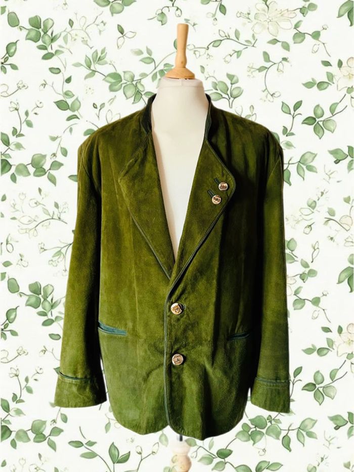 🌲Veste blazer cuir daim vert sapin vintage autrichien trachten suede leather blazer🌲 - photo numéro 5