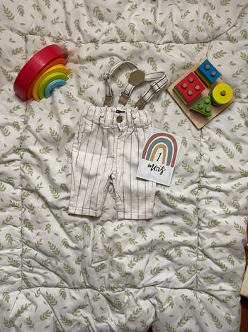 pantalon en lin blanc avec bretelles amovible taille réglable 1 mois kiabi