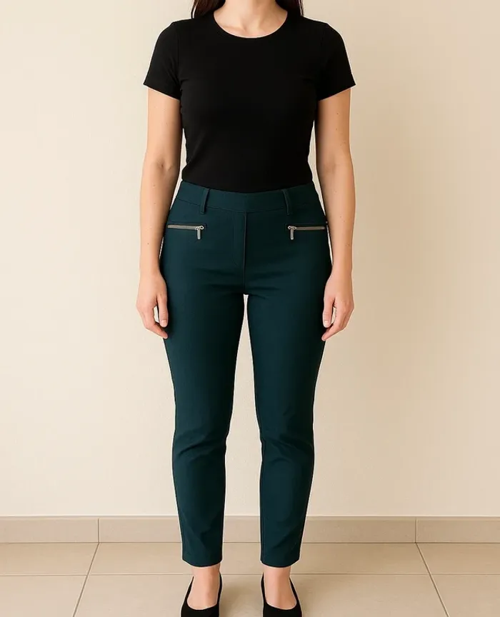 Pantalon slim Camaïeu taille 36 vert sapin avec détails zippés