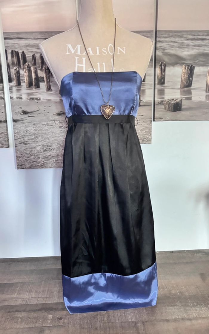 👗 Robe de soirée bustier satiné lila et noire taille 38 M #meimei - photo numéro 4