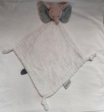 Doudou Éléphant plat losange lange blanc a pois - Nattou