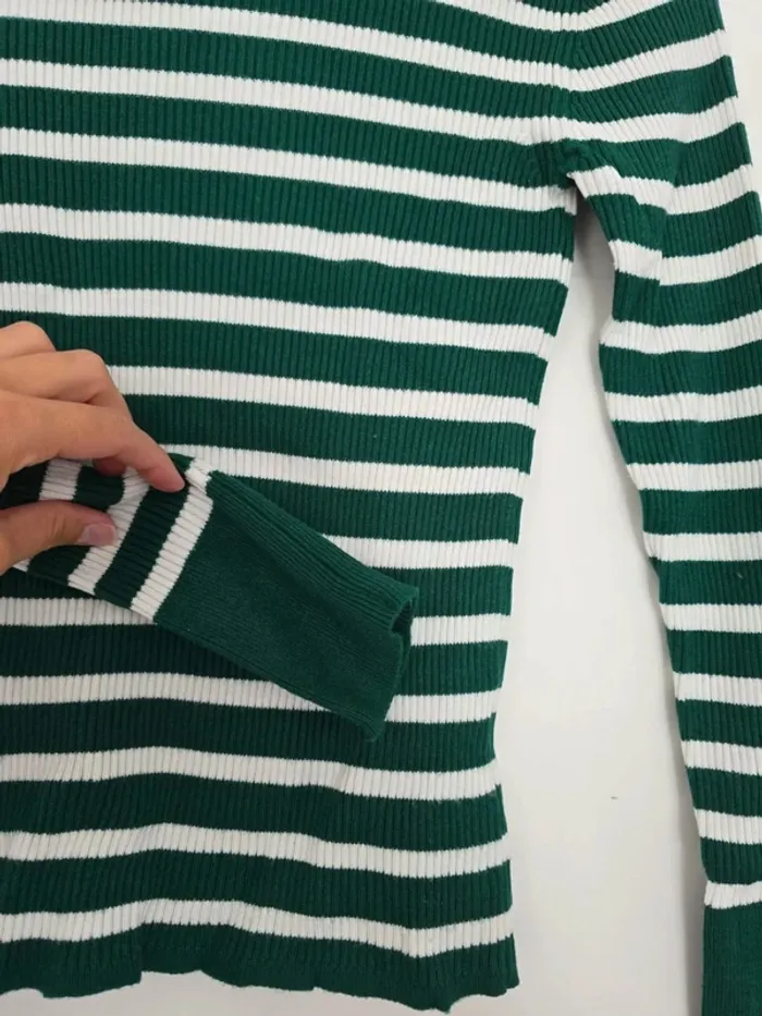 Pull rayé blanc et vert - photo numéro 2