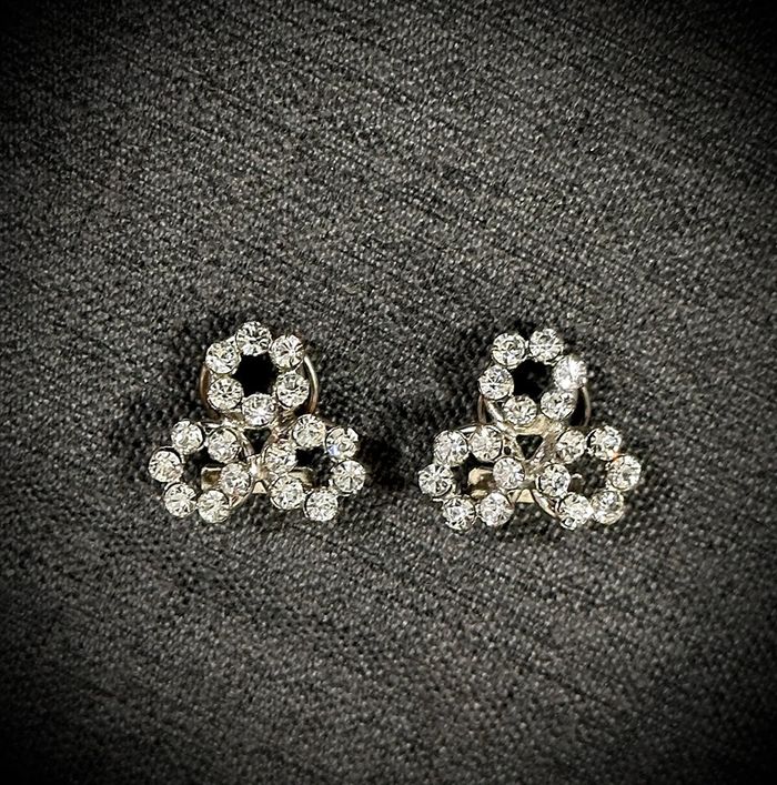 Boucles D’Oreilles Vintage Argenté à Strass Neuves