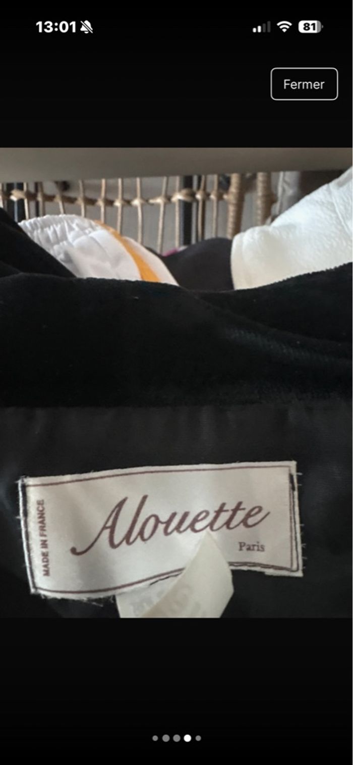 Veste courte Alouette Paris, fabrication française, en velours noir TS S / 36 / 8 • Très bon état • Alouette - photo numéro 3