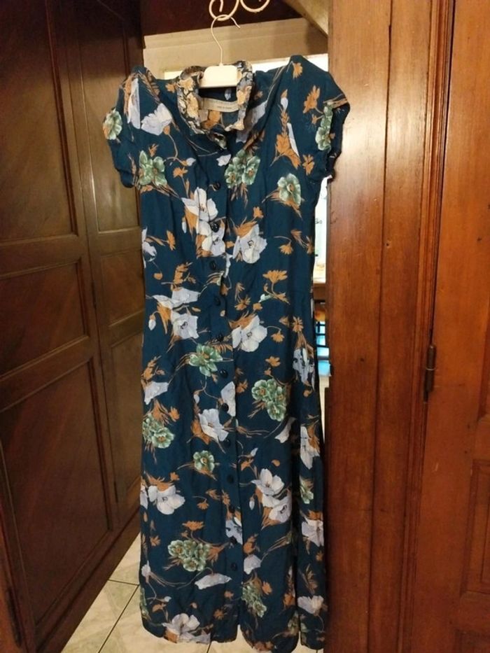 Robe longue bleue avec passants S/36 vintage - photo numéro 2