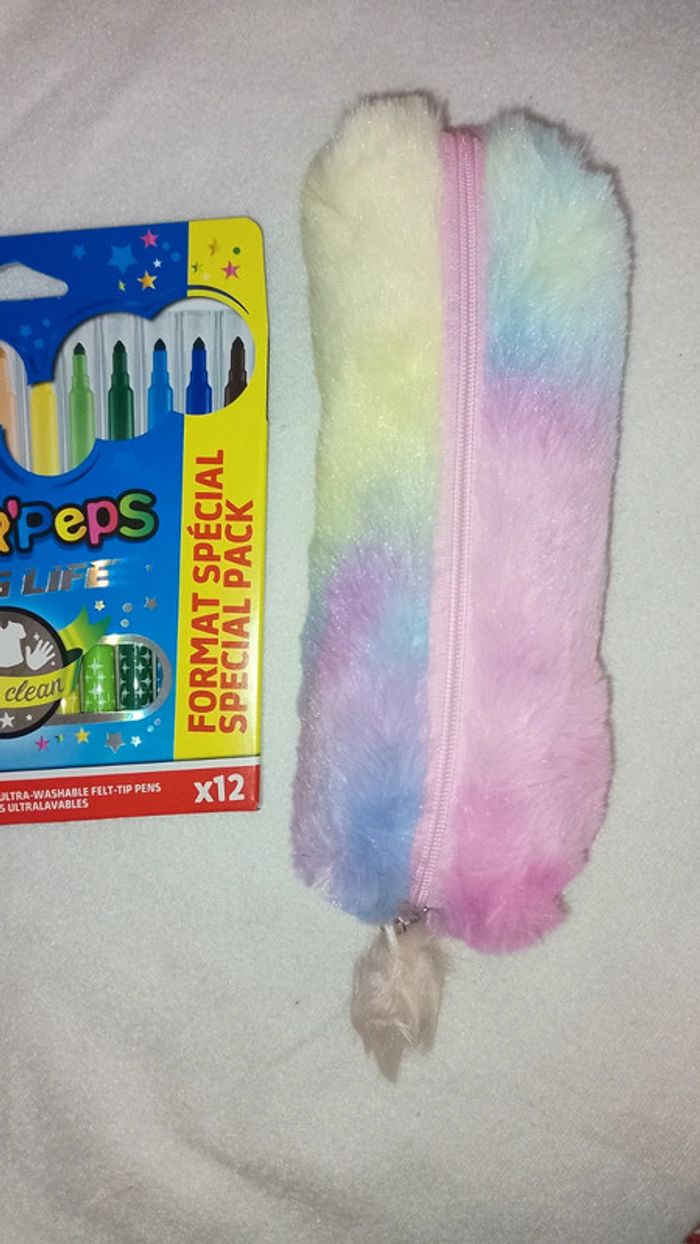 Trousse douce rainbow pompon rose - photo numéro 2