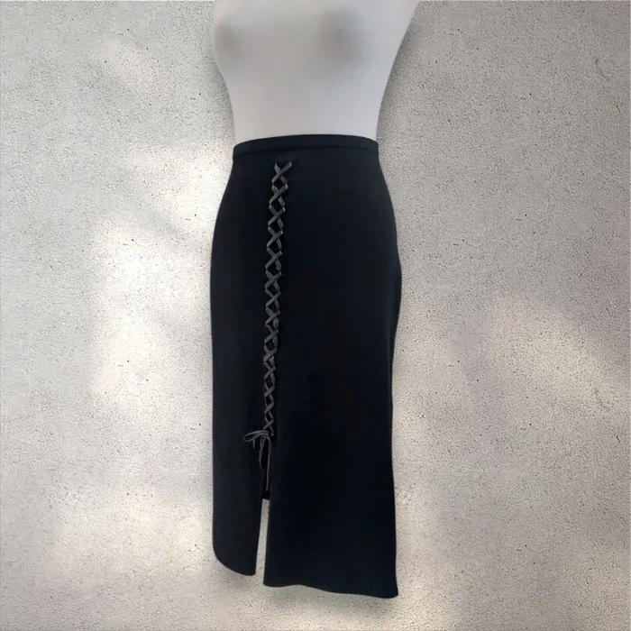 Jupe longue fendue noire taille élastique avec laçage 42 - photo numéro 2
