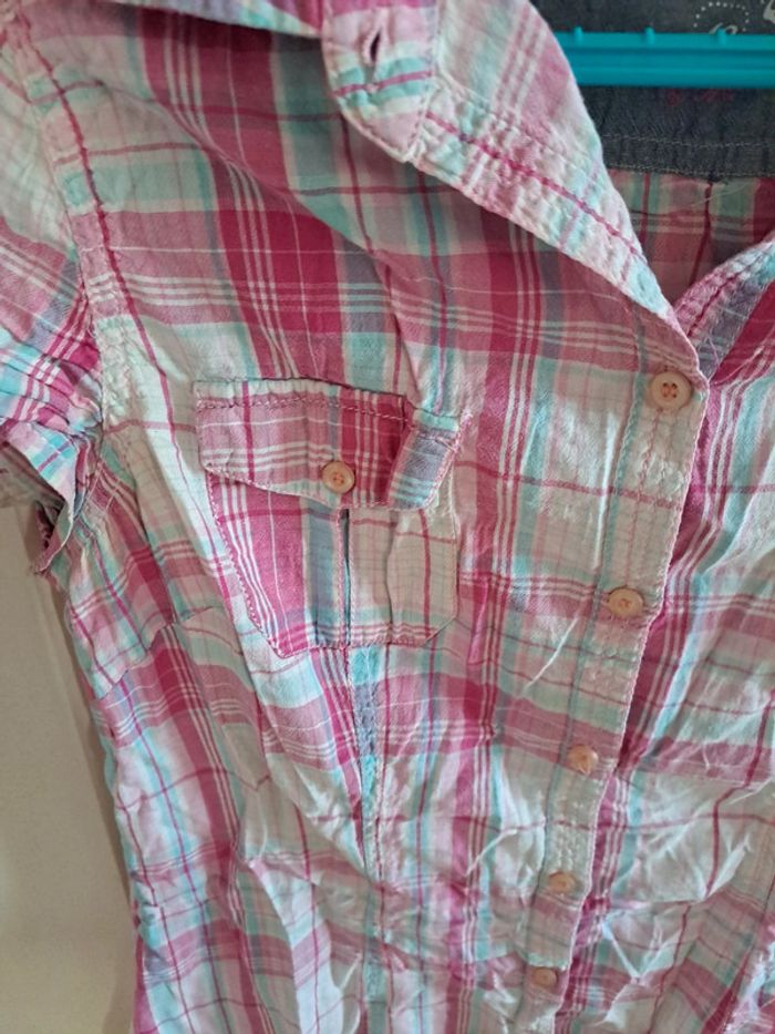 Chemise cintrée manche courte à carreaux rose et bleu 42 - photo numéro 5