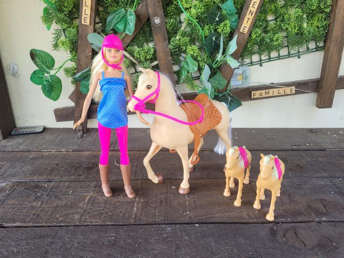 Lot chevaux et Poupée Barbie