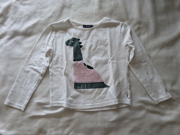 Tshirt ML blanc dinosaure à sequins - 5A - Okaidi