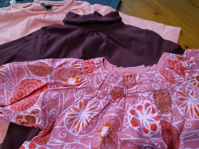 Lot 4 t-shirt rose violet bébé fille 9 mois paillette col roulé chat fleurs neuf - photo numéro 4