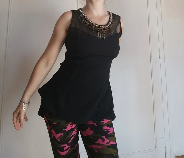 💎 blouse top voile transparent et décor doré t s 36 m 38 vintage y2k 90s 2000 - photo numéro 8