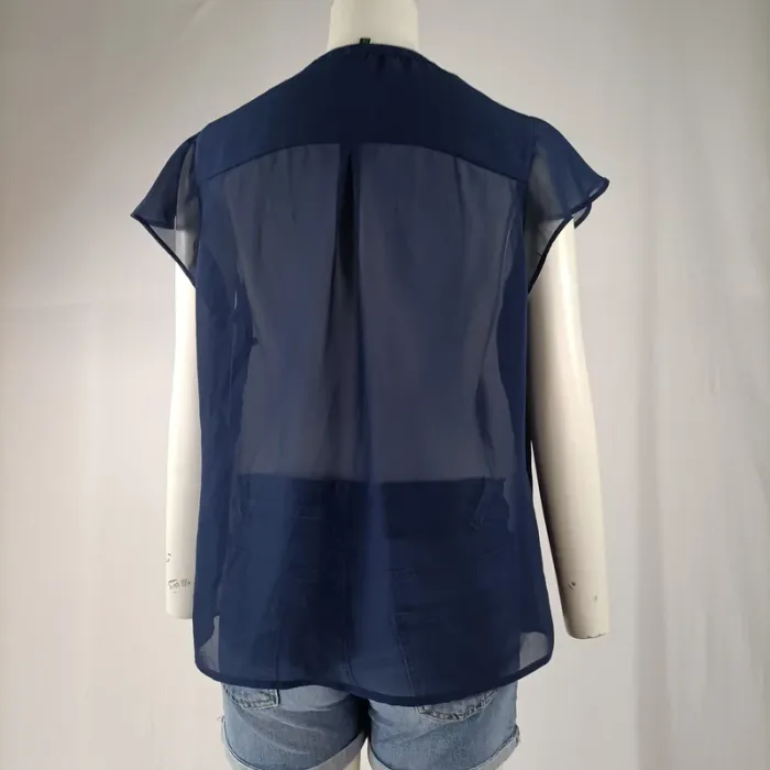Blouse fluide transparente bleu marine Stile Benetton taille M estimée – manches volantées A953 - photo numéro 4